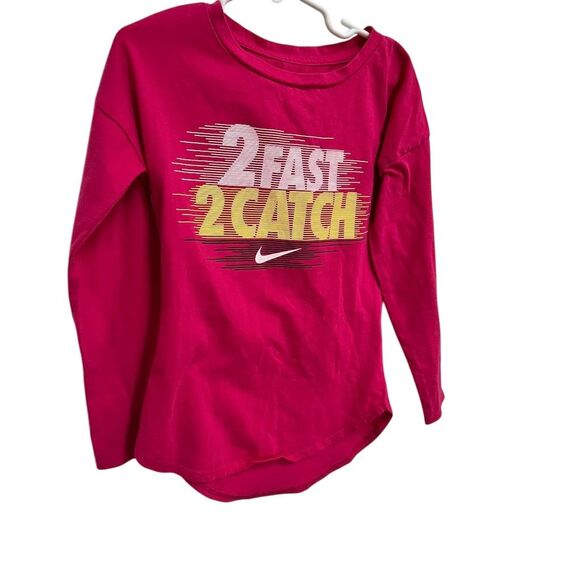 Nike‎ Girls Pink "2 Fast 2 Catch" Graphic Tee Shirt Size 6 - Picture 1 of 5